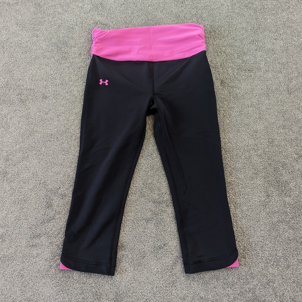 Under Armour Women's Cropped Activewear Pants Size Small Ruched Pink Black